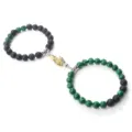 Magnetic couple matching stone bracelets with golden silver shaking hands clasp design for love - Lava Malachite Green
