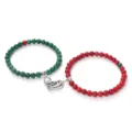Couple magnetic distance stone bead bracelets with matching heart charm friendship jewelry set - Red Pine Malachite