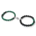 Bracelets de couple magnétiques en perles de malachite verte et pierre de lave noire. - Lave Vert Malachite