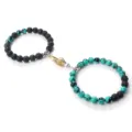 Magnetic handshake couple bracelet featuring lava stone and turquoise beads for lovers. - Lava Turquoise Green