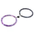 Ensemble de bracelets de perles magnétiques de couple avec des perles violettes et grises. - Noir Violet Vieilli (2 Pcs)