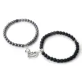 Magnetic couple bracelet set with matching heart charms, stylish black bead design for daily wear. - Matte Hematite
