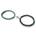 Conjunto de pulseras de cuentas magnéticas de pareja con malaquita verde y piedra - Lava Verde Malaquita
