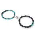 Conjunto de pulseras de cuentas magnéticas de pareja con turquesa y piedra de lava variante - Lava Verde Turquesa