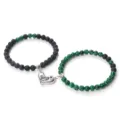 Couple magnetic heart stone bead bracelets set for men and women matching friendship gift - Lava Malachite Green