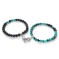 Couple matching magnetic heart lava rock and turquoise bead bracelet set for men and women - Lava Turquoise Green