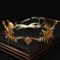 Couronne de feuilles dorees faite main avec cristal rouge diademe de fée pour accessoires photo. - Couronne de Cheveux Feuille d'Or Strass Rouge (FD146A)