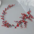 Red Crystal Vine Hairband Handmade Black Wire Bridal Headpiece Elegant Wedding Hair Accessory - Black Red