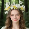 Serre-tete couronne de fleurs papillon brode fait main pour mariage spectacle accessoires cheveux - Style Couronne / Blanc