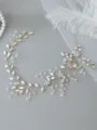 Close-up detail of bridal crystal vine hair band with iridescent rhinestones and gold wire. - Colorful
