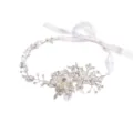 Elegante novia hecha a mano perla diamantes flor diadema pelo boda cinta accesorio mujer - Plateado