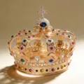 Luxury gold crown tiara with colorful rhinestones and cross, perfect for wedding prom party. - Cross Cutout Full Round Crown Style (Style 1)