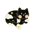 Black cat enamel pin brooch with stars clouds and pink cheeks cute apparel accessory variant - Night Sky