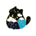 Cute black cat enamel pin with night sky mountain design, perfect alloy brooch badge for sweaters. - Rain Cloud