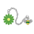 Deliziosa spilla catena margherita e ape smalto strass gioiello insetto fiore. - Verde