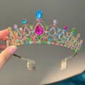 Gold rhinestone tiara crown with colorful crystals comb for wedding party bridal hair accessory - Gold with Multicolor Zirconia