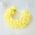 Detailed view of yellow artificial hydrangea flower crown close-up, bridal wedding hair accessory. - Yellow Wreaths / Yellow