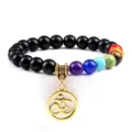 Chakra steen kralen armband met gouden Om hanger unisex mode yoga meditatie sieraden - Glanzende Afwerking / Goud