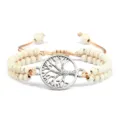Bracelet de perles de turquoise blanche double couche avec pendentif arbre de vie - Turquoise à Veine Jaune Arbre de Vie
