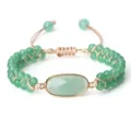Bracelet réglable en perles de pierres vertes avec charmant pendentif facetté. - Aventurine Forme Ovale