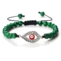 Bracelet tressé strass mauvais œil avec perles malachite verte style réglable mode - Malachite Argent