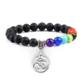 Lavasteen chakra kralenarmband met zilverkleurige Om symbool hanger voor heren en dames. - Lavasteen Stijl / Goud
