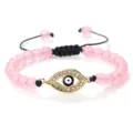 Bracelet de Perles Rose avec Œil Maléfique Charme Doré Cordon Réglable Cadeau de Bijoux - Quartz Rose-Or