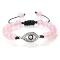 Bracelet tisse reglable mauvais oeil en perles de cristal rose cadeau fait main mode - Quartz Rose-Argent