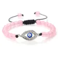 Joli bracelet de perles roses avec pendentif œil grec et cordon noir réglable. - Quartz Rose-Argent