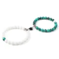 Couple magnetic bead bracelet set matching design stylish friendship jewelry gift item - White Porcelain Turquoise