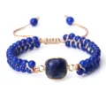 Bracelet tressé réglable en perles de pierre bleue tendance pour hommes et femmes élégant - Carré Arrondi Lapis-Lazuli Foncé