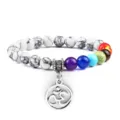 Chakra stenen armband met witte kralen en zilveren Om hanger yoga meditatie sieraden - Zwarte Ader Turkoois Stijl
