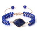 Bracelet de perles bleues réglable avec pendentif en pierre en forme de diamant pour femmes hommes - Style Lapis-Lazuli Losange