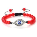 Bracelet Perles Mauvais Œil Rouge Cordon Réglable Breloque Strass Bijou Accessoire - Jade Rouge Argent