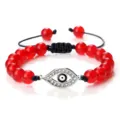 Bracelet Perles Rouges Mauvais Œil Charme Argent Cordon tressé réglable Cadeau - Jade Rouge Argent