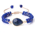 Bracelet tressé artisanal à double rang en perles bleues avec pierre en forme de goutte - Style Lapis-Lazuli Goutte d'Eau