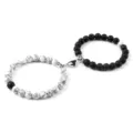Matching couple magnetic stone bracelets with heart clasp, black and white design. - Black Vein Turquoise Lava