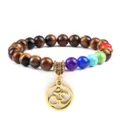 Tijgeroog steen chakra kralen armband met legering Om hanger spirituele yoga sieraden - Tijgeroog Stijl