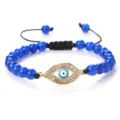 Bracelet de perles bleu avec pendentif œil maléfique doré réglable pour femmes et filles - Lapis-lazuli (Mauvais Oeil Doré)