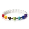 Bracelet en perles chakra avec perles blanches et intercalaires métalliques, bijoux élégants - Style Porcelaine Blanche Mate