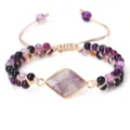 Bracelet tressé fait main à la mode avec des perles en pierre naturelle violette et pendentif. - Forme de Losange Agate Violette