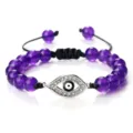 Bracelet tressé en perles violettes avec pendentif œil maléfique pour femme et homme. - Améthyste-Argent