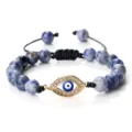 Bracelet perles sodalite bleue oeil malefique avec cordon tresse reglable style boho - Pierre à Point Bleu Or