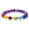 Bracelet de perles en pierres naturelles chakra colorées avec intercalaires en métal - Pierre patinée violette
