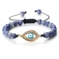 Bracelet en perles mauvais œil avec pierre bleue et pendentif strass brillant pour femmes. - Pierre Tachetée Bleue (Mauvais Oeil Doré)