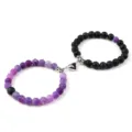 Couple Magnetic Stone Bracelets Purple Agate Volcanic Lava Bead Distance Matching Jewelry - Lava Weathered Purple Stone