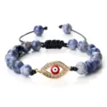 Bracelet perles œil turc en sodalite bleue, pendentif amulette dorée strass, cordon ajustable. - Bleu Tacheté de Blanc Or