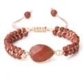 Bracelet tressé réglable en perles de pierre dorée avec pendentif larme, double rang style. - Rivière d'Or Goutte d'Eau
