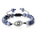 Bracelet Perles Sodalite Bleue Œil Maléfique Réglable Bracelet Tressé en Pierre Naturelle - Pierre à Point Bleu Argent