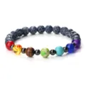 Bracelet perles pierre volcanique chakra style ethnique pour homme et femme, bijoux faits main. - Pierre noire vieillie